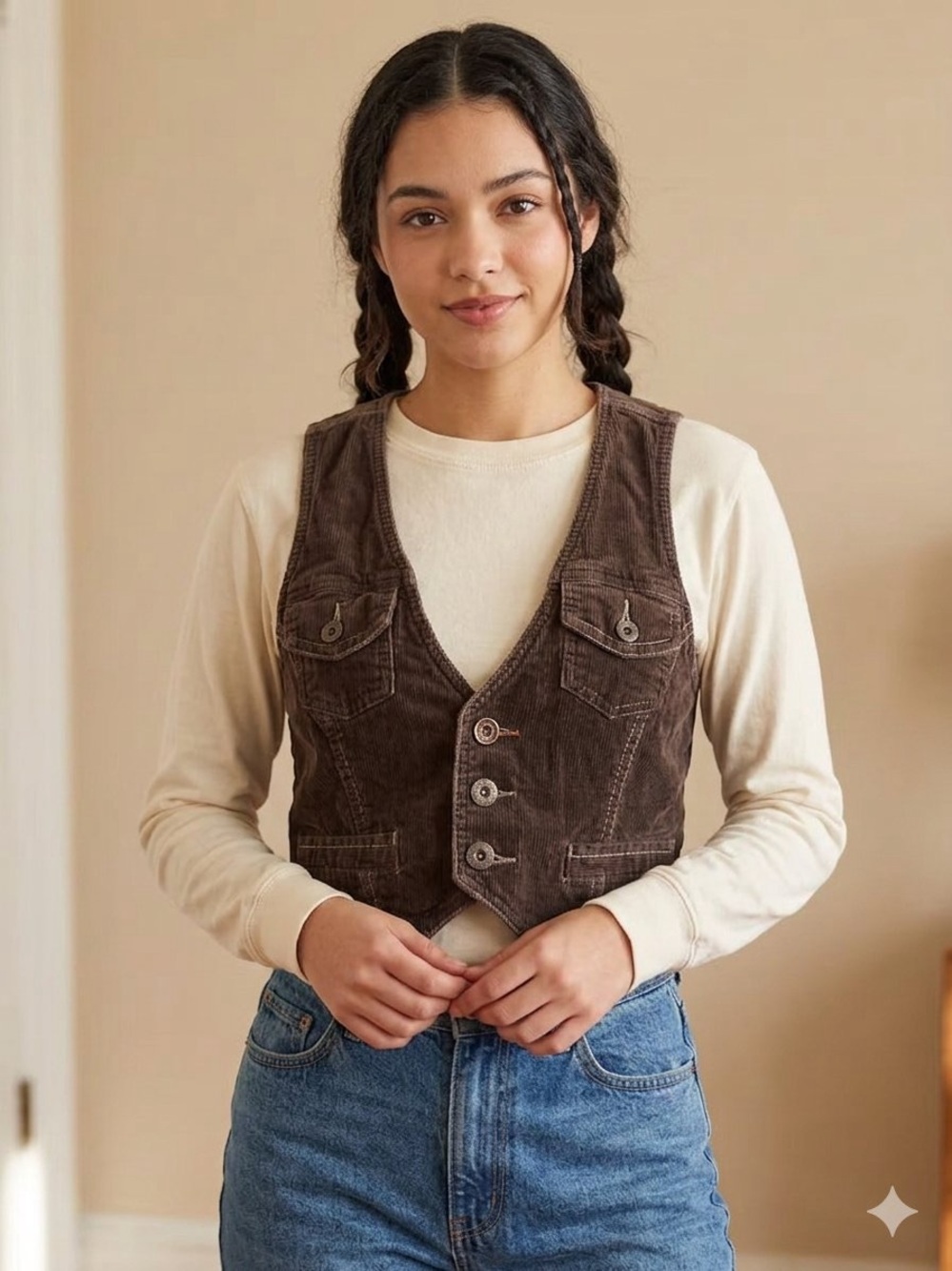 No Boundaries Brown Corduroy Button-Front Vest